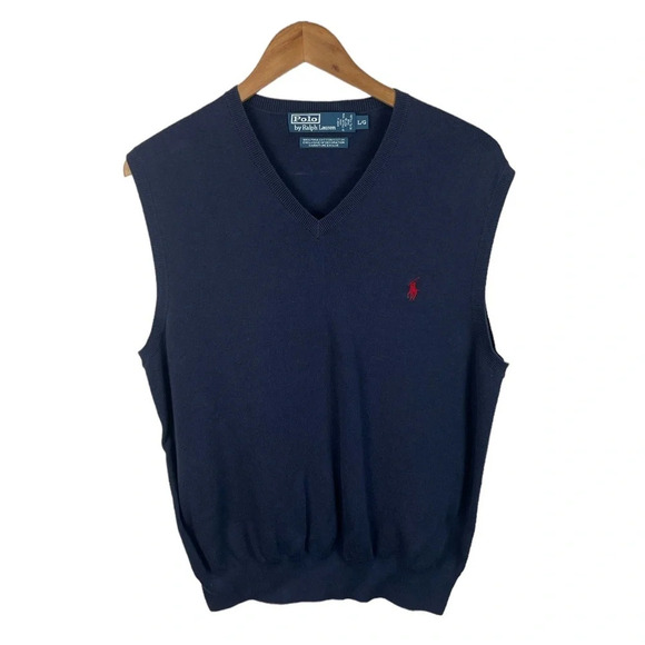 TS766 Mens Polo Ralph Lauren Pima Cotton Designer V Neck Sweater Vest L - Picture 1 of 4